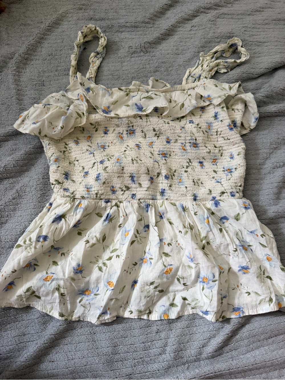 Old Navy White Floral Smocked Camisole with Blue & Yellow Flowers